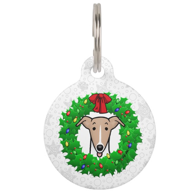 Médaillon Pour Animaux Whippet Wreath & Lights de Noël - Faune et blanc (Devant)