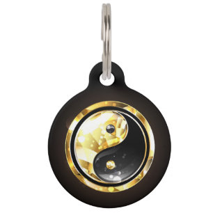 Médaillon Pour Animaux Yin Yang or sur noir
