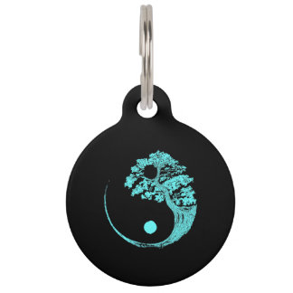 Médaillon Pour Animaux Yin Yang Turquoise Blue Bonsai Tree Japonais