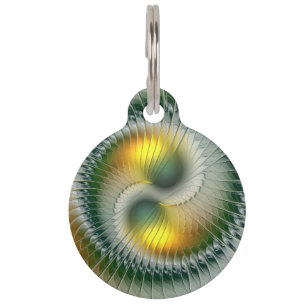 Médaillon Pour Animaux Yin Yang Vert Jaune Abstrait Fractale Colorée