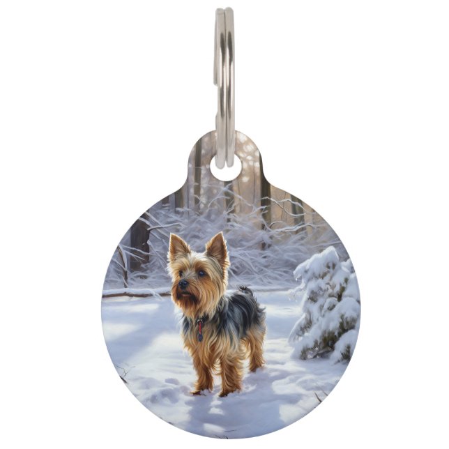 Médaillon Pour Animaux Yorkshire Terrier Qu'il neige Noël (Devant)