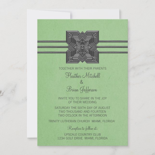 Médaillon vert - Invitation de mariage frontalier (Devant)