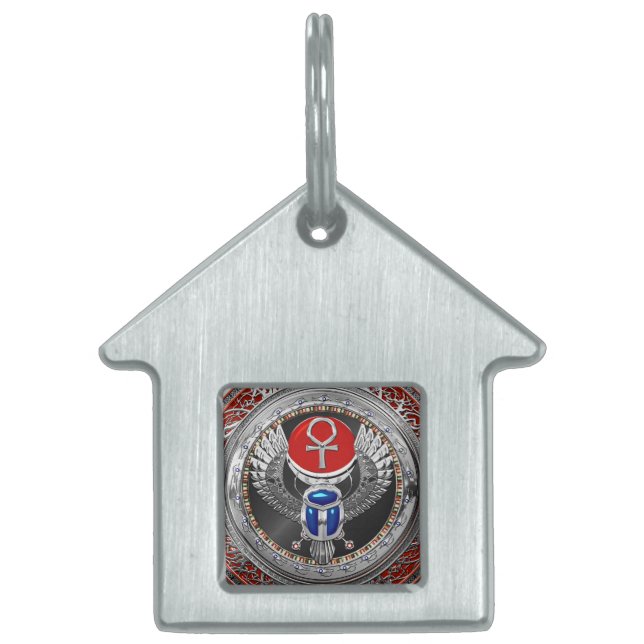 Médaillons Pour Animaux Domestiques [400] Scarab à ailes en argent sacré égyptien et A (Devant)