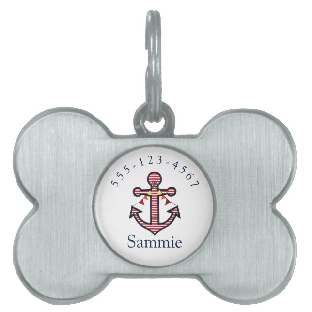 Médaillons Pour Animaux Domestiques Ancre Nautionique Personnalisée pour Chat ou Chien (Devant)