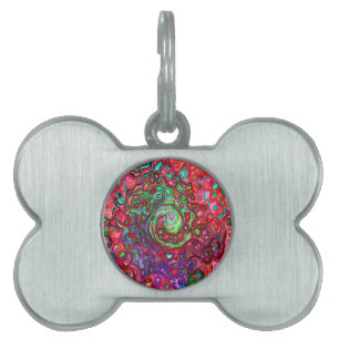 Médaillons Pour Animaux Domestiques Aquarelle Rouge Super Abstrait Retro Liquid Swirl
