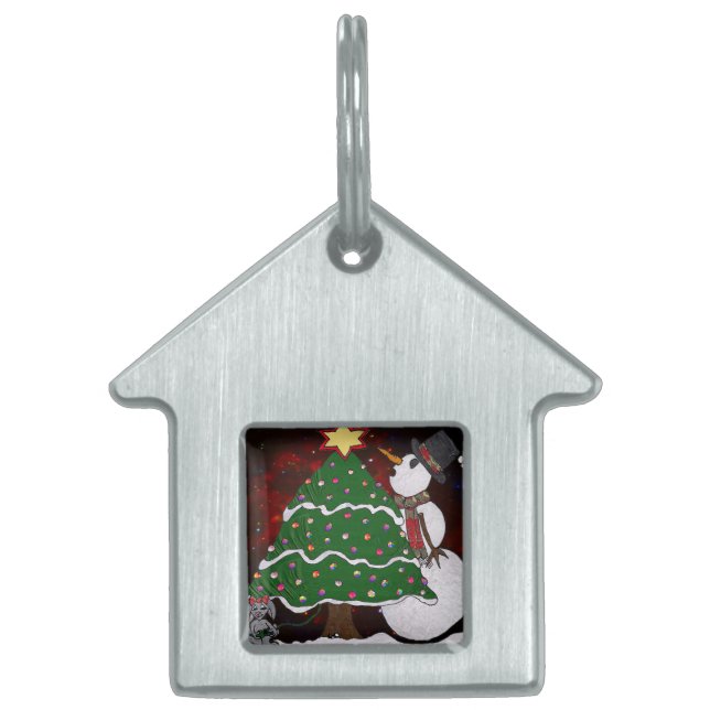 Médaillons Pour Animaux Domestiques Arbre de Noël Snowman Surprise Art Imprimer (Devant)