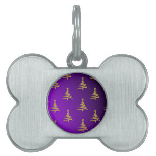 Médaillons Pour Animaux Domestiques Arbres de Noël Gold sur violet