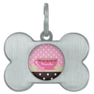 Médaillons Pour Animaux Domestiques Arc rose et Brown de tasse de thé Girly nom de