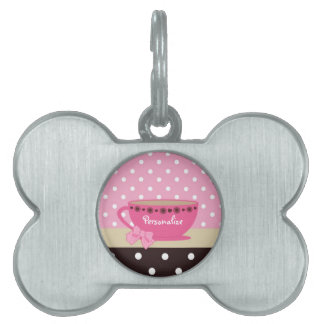 Médaillons Pour Animaux Domestiques Arc rose et Brown de tasse de thé Girly nom de