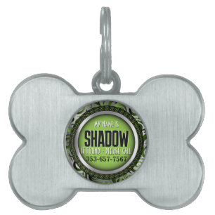 Médaillons Pour Animaux Domestiques Argent et vert citron vert Personnaliser
