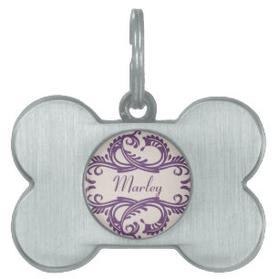 Médaillons Pour Animaux Domestiques Balise de animal de compagnie pourpre chic Damask