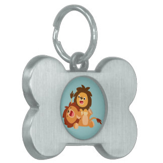 Médaillons Pour Animaux Domestiques Balise Deux Jolies Lions Cartoon Jouer