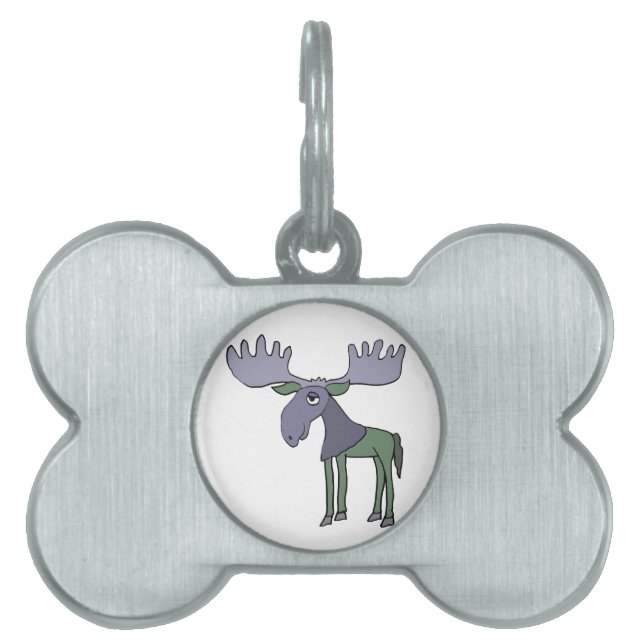 Médaillons Pour Animaux Domestiques Bande dessinée bleue et verte drôle d'orignaux (Devant)