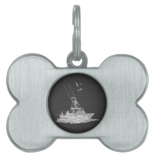 Médaillons Pour Animaux Domestiques Bateau de pêche en argent sur fibre de carbone