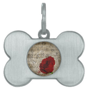 Médaillons Pour Animaux Domestiques Belle rose rouge notes piano tourbillonné