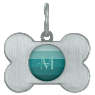 Médaillons Pour Animaux Domestiques Bloc couleur bleu turquoise Monogramme Nom du styl