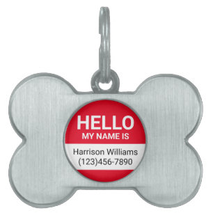Médaillons Pour Animaux Domestiques Bonjour mon nom est rouge blanc nom personnalisé c