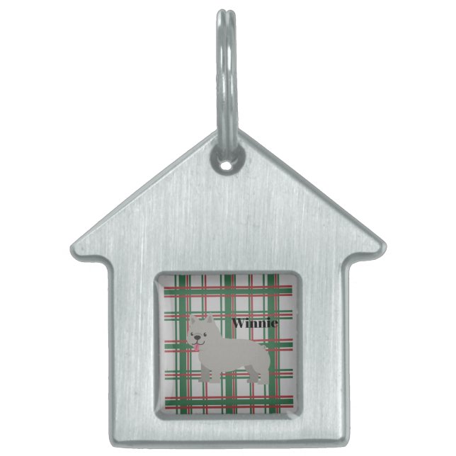 Médaillons Pour Animaux Domestiques Bouledogue Français Gris, Carreaux de Noël (Devant)