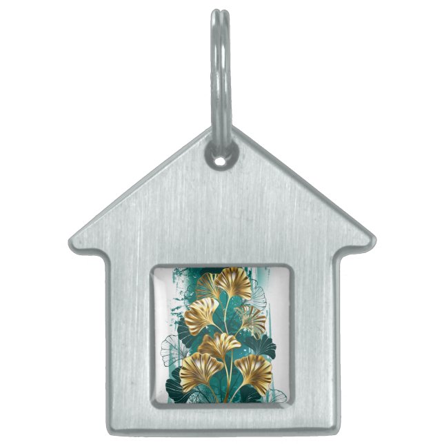 Médaillons Pour Animaux Domestiques Branche avec Feuilles d'or Ginko Biloba (Devant)