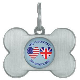 Médaillons Pour Animaux Domestiques British USA Heart Flags Country Heritage