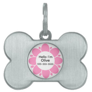Médaillons Pour Animaux Domestiques Cadre de fleur rose mignon pour nom de chien