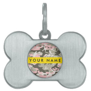 Médaillons Pour Animaux Domestiques Camouflage Rose et Vert Personnalisez Votre Nom