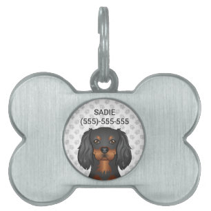 Médaillons Pour Animaux Domestiques Cavalier King Charles Spaniel noir et feu & Texte