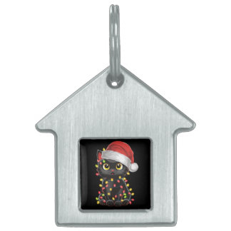 Médaillons Pour Animaux Domestiques Chat noir lumières d'arbre de Noël chaton drôle Pè