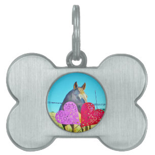 Médaillons Pour Animaux Domestiques Cheval blanc et Brown Valentine Coeurs