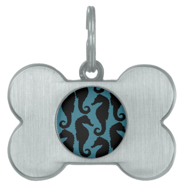 Médaillons Pour Animaux Domestiques Chevaux de mer tropicaux, Motif hippocampe - Bleu  (Devant)