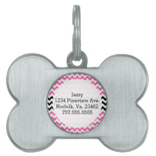Médaillons Pour Animaux Domestiques Chevron rose chaud et noir par Shirley Taylor