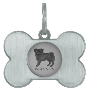 Médaillons Pour Animaux Domestiques Chien Carlin Noir Mignon avec Numéro de Téléphone
