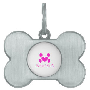 Médaillons Pour Animaux Domestiques Chien coeur patte rose animal familier ajouter nom