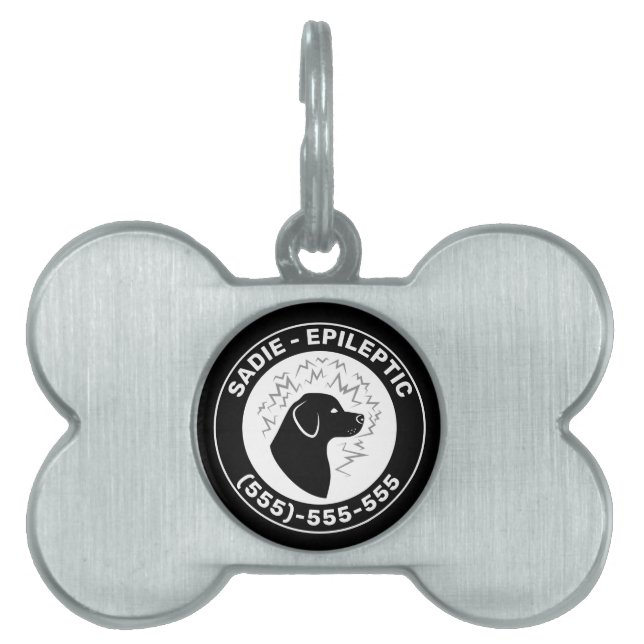 Médaillons Pour Animaux Domestiques Chien Epileptique Chien Noir Silhouette & Info pou (Devant)