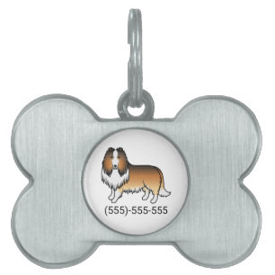 Médaillons Pour Animaux Domestiques Chien Rough Collie Sable & Numéro de Téléphone
