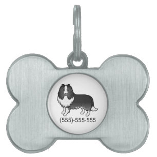 Médaillons Pour Animaux Domestiques Chien Shetland Sheepdog Bi-Noir & Numéro de Téléph