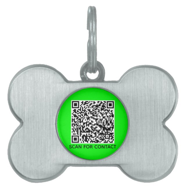Médaillons Pour Animaux Domestiques Code QR moderne numérisable info contact néon vert (Devant)
