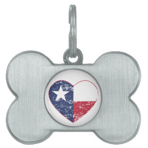 Médaillons Pour Animaux Domestiques Coeur de drapeau du Texas affligé