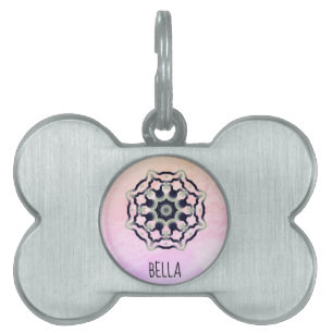 Médaillons Pour Animaux Domestiques Coeur gris noir Chakra de rose de mandala de *~*