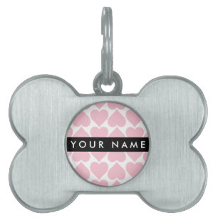 Médaillons Pour Animaux Domestiques Coeurs roses, Romantique, Votre Nom, Personnaliser