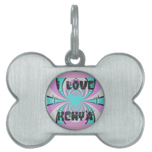 Médaillons Pour Animaux Domestiques Coloré Kenya Love : Purple Cyan White Funny