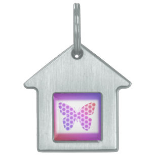 Médaillons Pour Animaux Domestiques Coloré Peach rose violet orné de papillon géométri