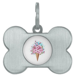 Médaillons Pour Animaux Domestiques Cône rose Sakura crème glacée gaufre
