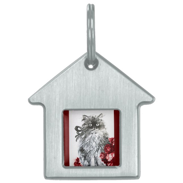 Médaillons Pour Animaux Domestiques CUISINE AVEC ROSES ROUGES, Noir et Blanc (Devant)