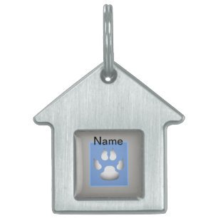 Médaillons Pour Animaux Domestiques Cute Blue Pastel Empreintes de pattes Dog House