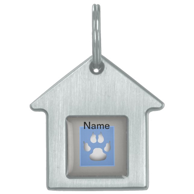 Médaillons Pour Animaux Domestiques Cute Blue Pastel Empreintes de pattes Dog House (Devant)