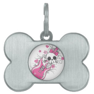 Médaillons Pour Animaux Domestiques Cute crâne avec guitare rose