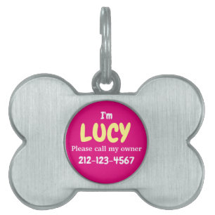 Médaillons Pour Animaux Domestiques Cute Girly Silver Bone Customisé rose chaud