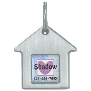 Médaillons Pour Animaux Domestiques Cute Light Blue Purple Heart Nom et numéro de télé