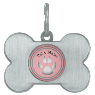 Médaillons Pour Animaux Domestiques Cute Pastel rose Empreinte de patte Forme d'os per